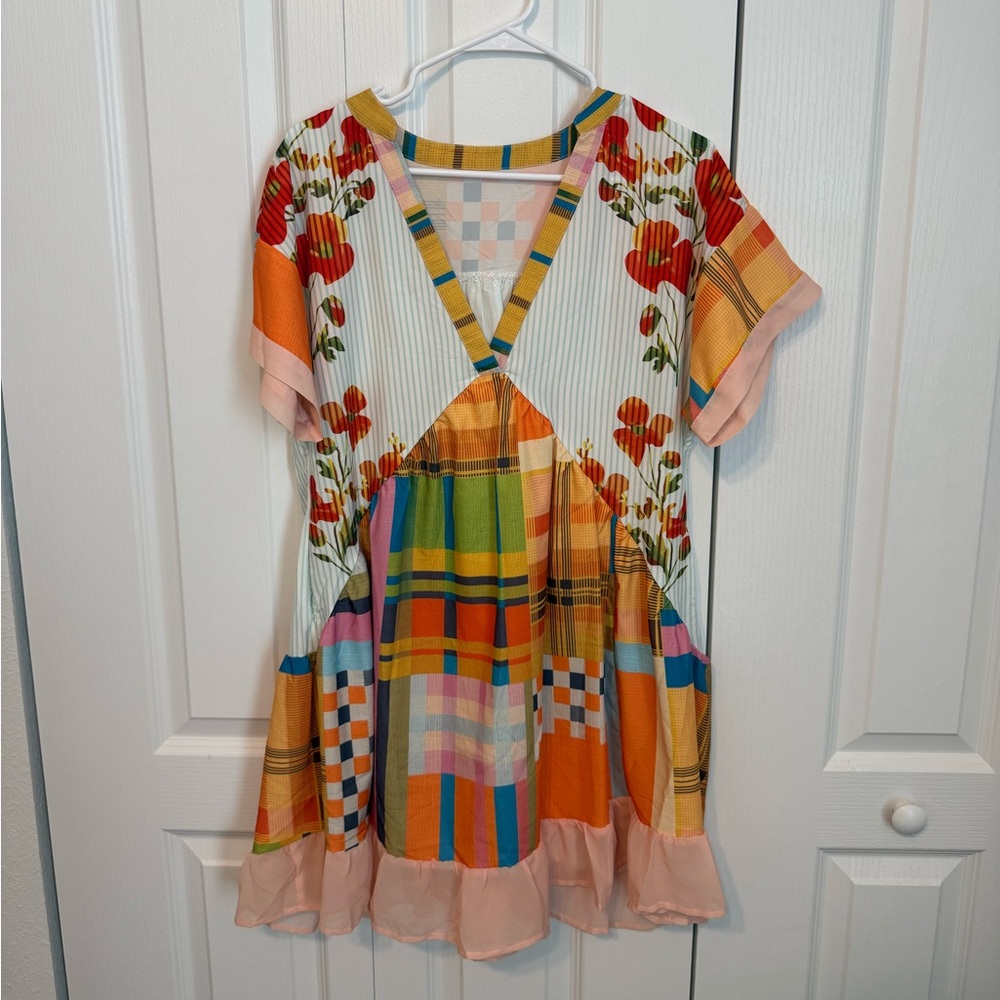 Vibrant Multicolor Mini Dress with Heart Design